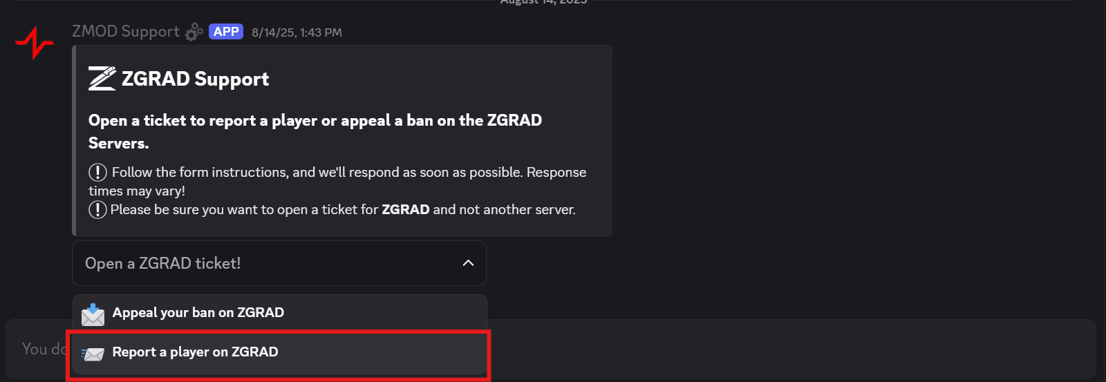 Selecting report player from dropdown menu