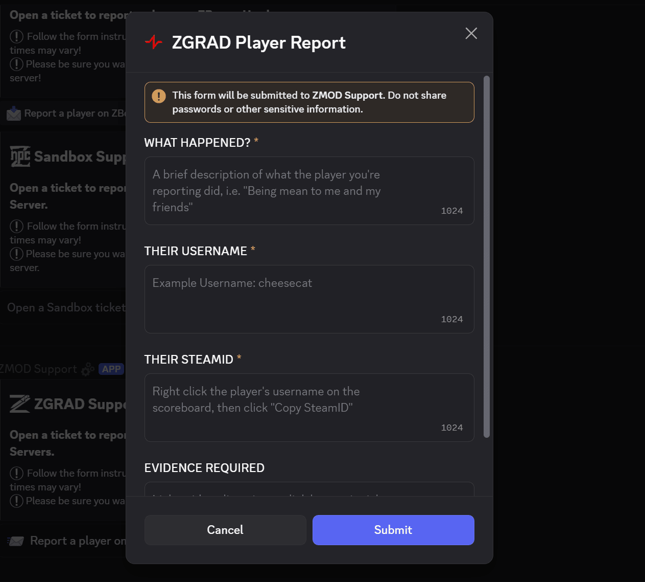 Filling out player report form