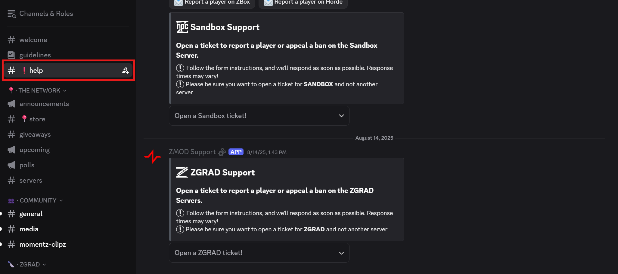 Discord #help channel location
